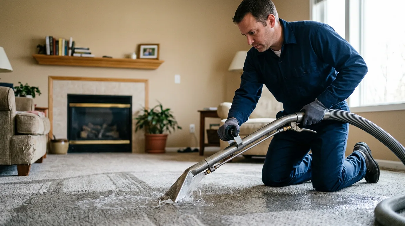 Water damage restoration technician working near Marine, IL